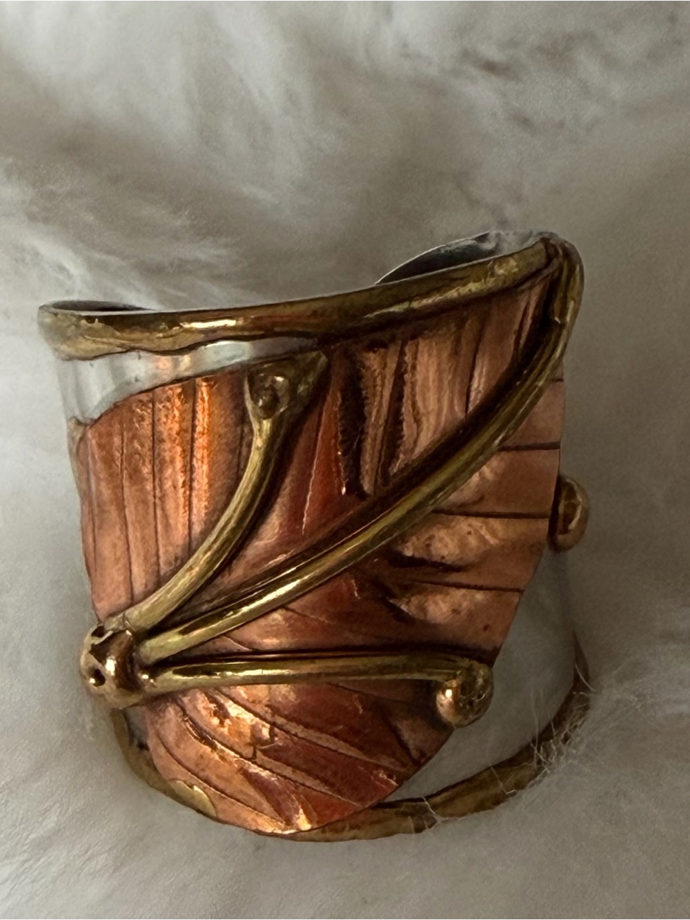 Handcrafted Copper & Brass Leaf Cuff ring - Women Accessories